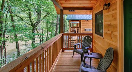 The porch of a cabin at Pigeon River Campground in the Smoky Mountains.