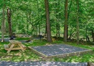The picnic area at Pigeon River Campground near Gatlinburg, TN.