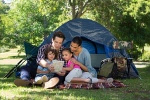 Happy family camping in Smoky Mountains