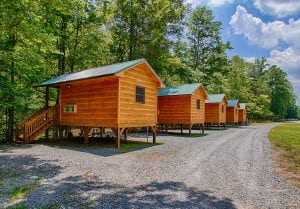 Cabins at Pigeon River Campground in the Smoky Mountains.