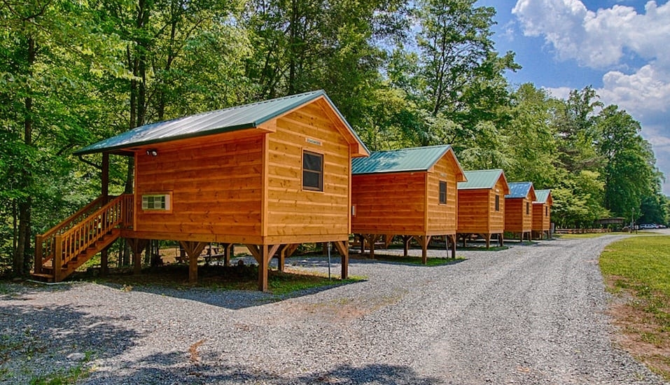 Cabins at Pigeon River Campground in the Smoky Mountains.
