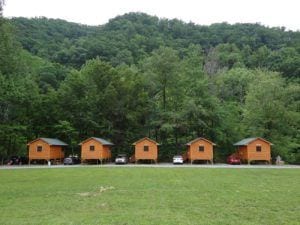 A row of cabins at Pigeon River Campground.