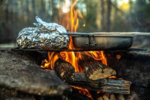 pot and foil pack over food