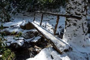 bridge in the Smoky Mountains covered in snow