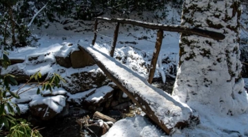 bridge in the Smoky Mountains covered in snow