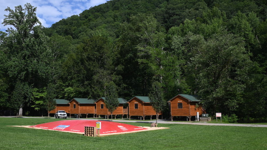 jumping pillow and camping cabins at Pigeon River Campground