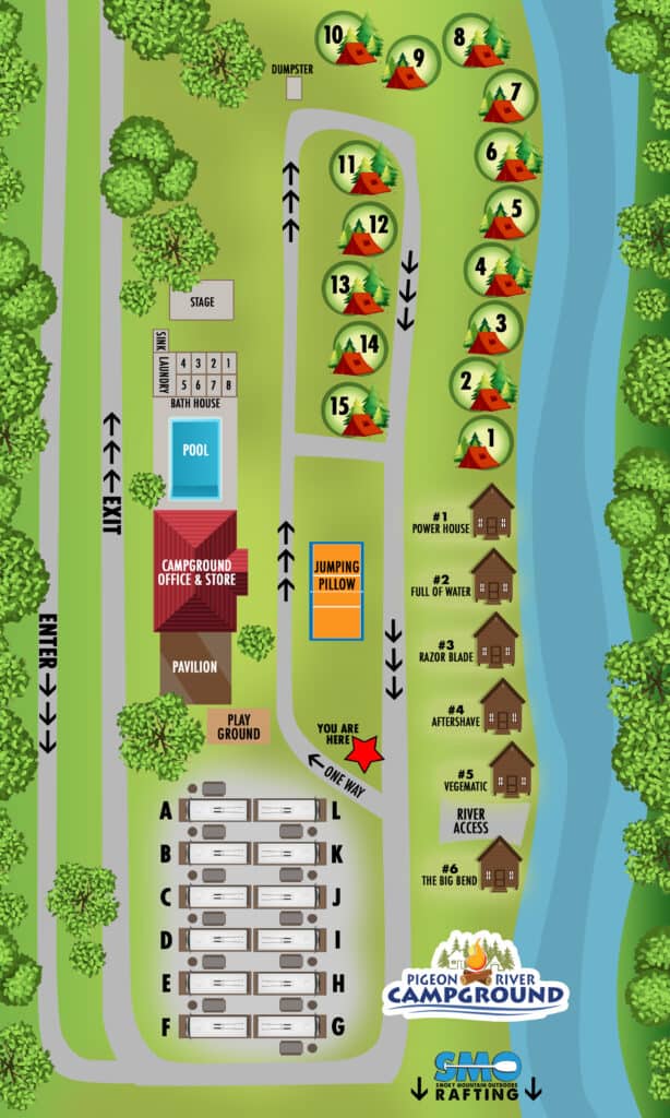 Smoky Mountain Campground Map - Pigeon River Campground Map 1 614x1024